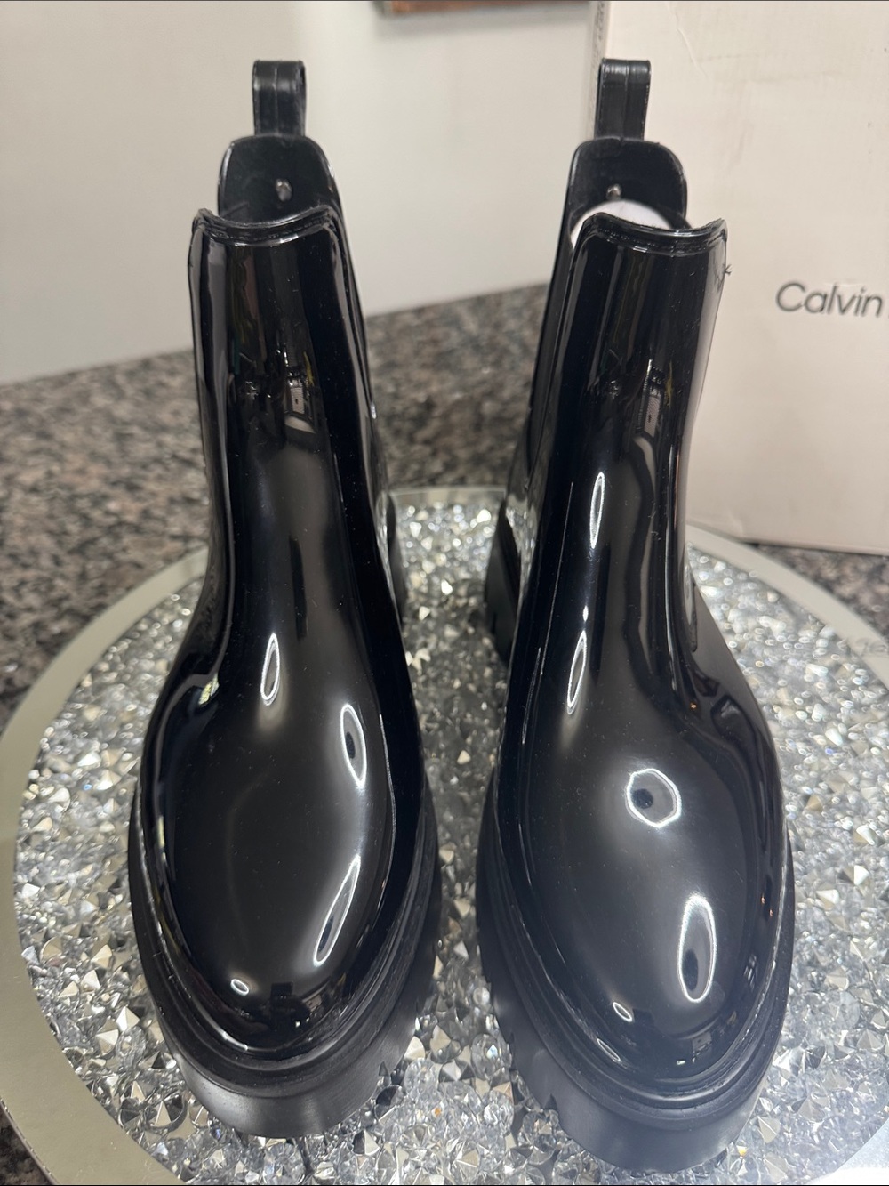 Calvin Klein Wende Black Patent Chunky Chelsea Rain Boots NEW 9 - Picture 5 of 14